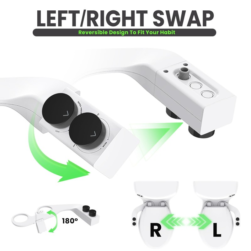 Terapaton Toilet Bidet With Left/Right Side Reversible Design, Fresh Water,