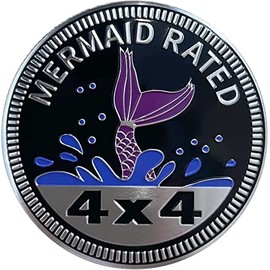 Mermaid Badge Rated Car Emblem, 4 x 4 Metal Automotive Badge 3D Metal Car Badges Emblems Round Emblem Decals Car Badge Decals Stickers Compatible with Jeep Wrangler Vehicles Trucks SUV