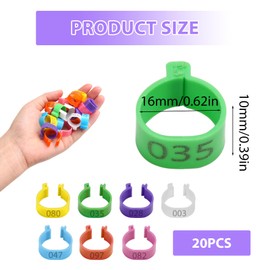 20Pcs Chicken Leg Rings, 16mm Multicoloured Clip On Leg Rings, Numbered Chicken Identification Leg Bands, Poultry Leg Rings, for Chickens Ducks Hens Goose Poultry Large Fowl (Mixed Colors)