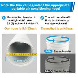 Portable Air Conditioner Hose 5.1 Inch Diameter,Portable AC Hose Exhaust Vent With Anti-Clockwise Thread Length up to 80 Inches