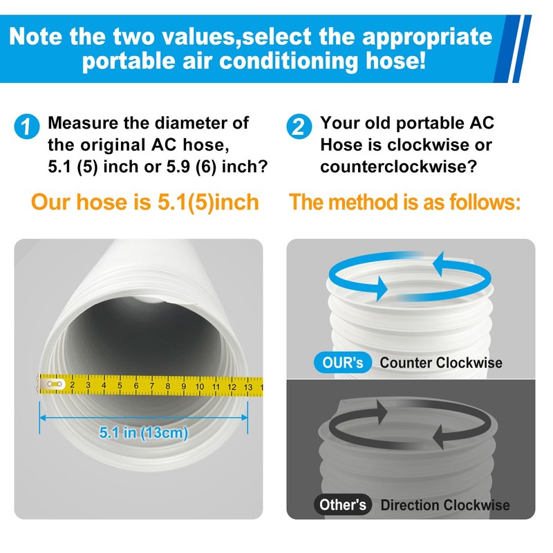 Portable Air Conditioner Hose 5.1 Inch Diameter,Portable AC Hose Exhaust