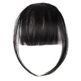 Clip in Fringe, Bangs Hair Clip on Wispy Fringe Hair Extensions with Temples Off Black Fine Air Bangs Pieces for Women