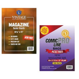 Comic Book Bags and Boards - 100 Magazine Bags and 100 Magazine Backer Boards, Clear