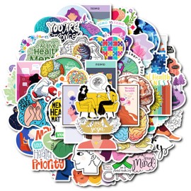 Tuyatezhi 50 Pcs Multicolor Graffiti Mental Health Stickers for Water Bottles, Bicycles, Skateboards, Computers, Walls, Vinyl, Waterproof, Reusable