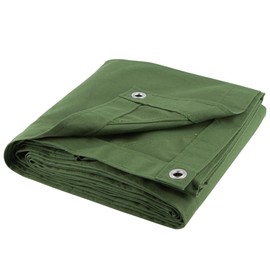 CARTMAN Finished Size 8x10 Feet Green 2PK Canvas Tarp with Rustproof Grommets, Heavy Duty Multipurpose Tarpaulin Cover for Canopy Tent, Roof, Camping, Woodpile
