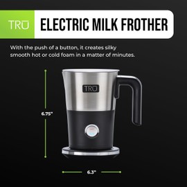 TRU Electric Milk Frother - Convenient Foam Maker for Lattes, Cappuccinos, Iced Coffee & More - Features One-Touch Operation & Precision Spout - Premium Milk Foamer for Coffee - 10 Ounces