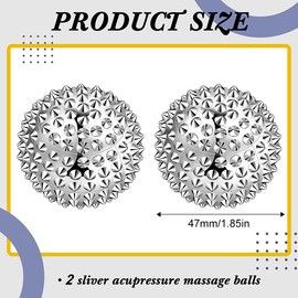 Hedgehog Ball, Hedgehog Ball Massage, Pack of 2, 47 mm Magnetic Massage Ball, Magnetic Acupressure Balls, Massage Balls, Physiotherapy Massager, Yoga Ball for Stress Relief, Massage, Silver
