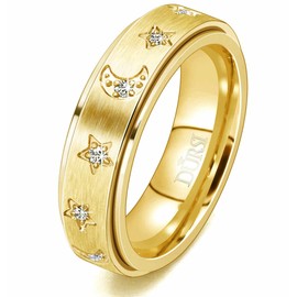 DURSI Moon Star Spinner Ring Fidget Anxiety Worry Rings for Women Girls Stainless Steel Engagement Wedding Promise Band with CZ Diamends 6mm (18K Gold, 10)