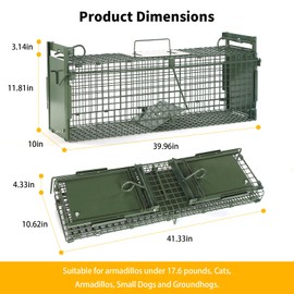 40" 2-Door Large Live Animal Traps for Stray Cats up to 17.6 pounds, Raccoons, Squirrel, Skunk, Mole, Groundhog, Armadillo, Rabbit, with Pedal Triggers