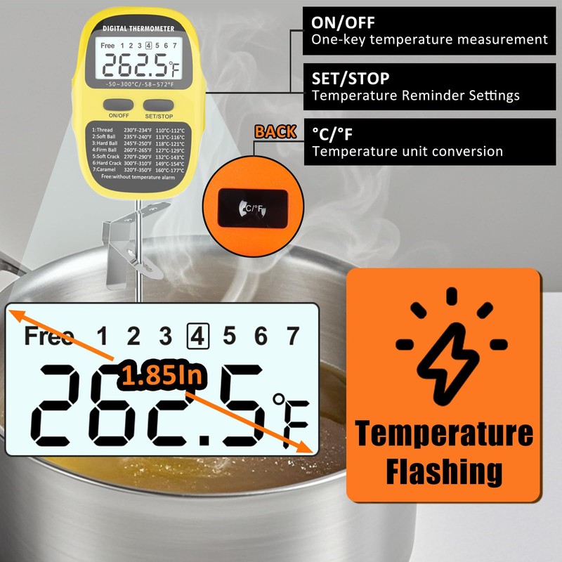 Efeng Waterproof Programmable Digital Candy Thermometer for Candy Making with