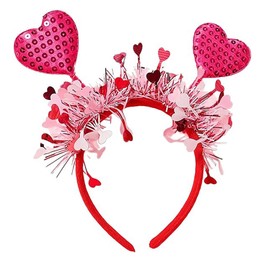 HIFANMM Valentines Day Headband Pink Heart Hair Accessories for Women Girls, Pink Sequin Love Hearts Hair Band Shiny Non Slip Headbands Wedding Valentines Party Outfit Supplies Decoration
