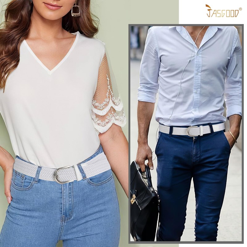 JASGOOD Braided Canvas Stretch Belt Elastic Casual Belt for Men