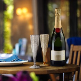 MATANA 120 Silver & Gold Glitter Plastic Champagne Flutes, Toasting Glasses, Mimosa Glasses for Weddings, Cocktails & Parties, 5oz - Sturdy & Reusable