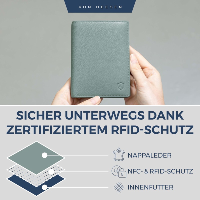 VON HEESEN® Wallets Men & Women, Turquoise (Silver Pine), With