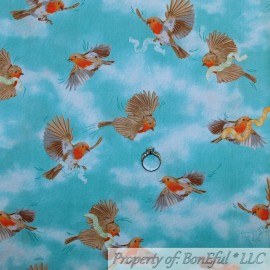 Quilting Treasures BonEful FABRIC FQ Cotton Quilt Aqua Teal Green Blue Brown Red Love Bird Flying S