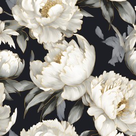 ILHIIOR Black Floral Wallpaper Boho Peel and Stick Wallpaper Leaf Vintage Contact Paper Gold Floral Wall Paper Removable Wallpaper Self Adhesive for Cabinet Drawers Wall Decor 17.5''x118.1''