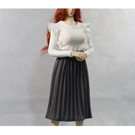 TOYBARJAPAN 1/6 Action Figure, Accessories/Fits TBLeague Body, DMTOYS DF082 Beautiful Women, Fashion, Office Lady, Ruffled Lady, White Shirt and Gray Skirt (Body and Head Not Included)