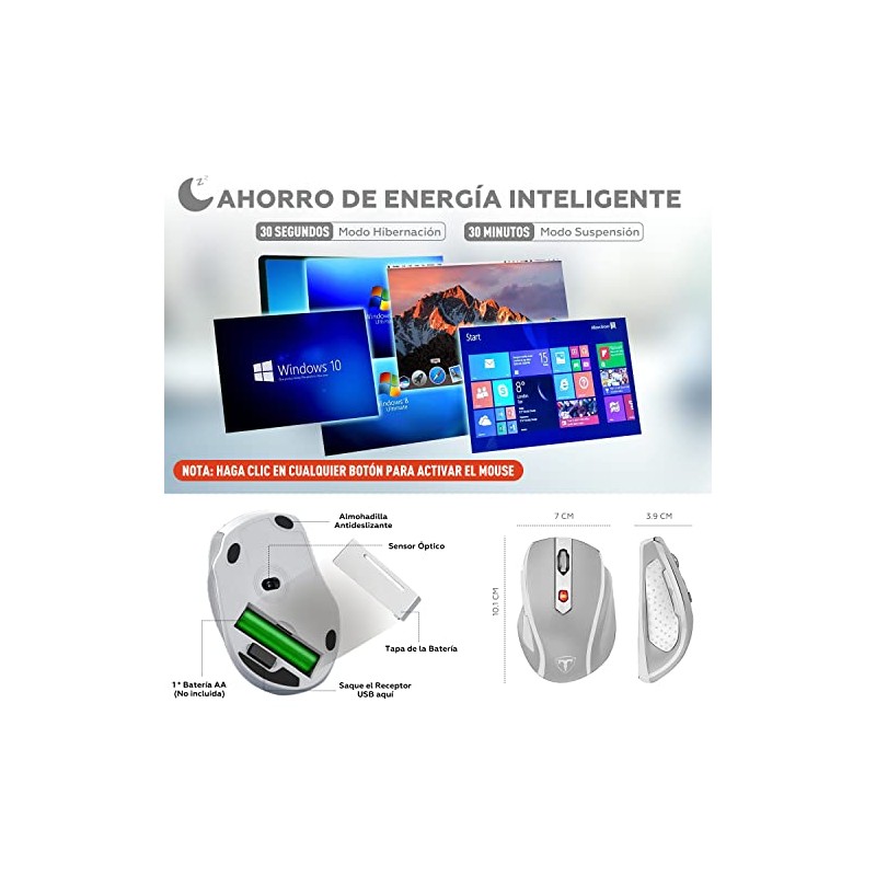 TERPORT F20 Mouse Inalámbrico, Mouse Ergonómico de 2.4G con 5