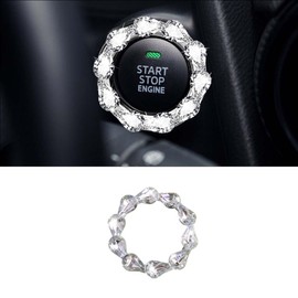 Bling Car Engine Start Stop Ignition Button Decoration Ring, Crystal Push to Start Button Emblem Sticker, Key Ignition Starter & Knob Protection Ring, Universal Car Interior Accessories (White)