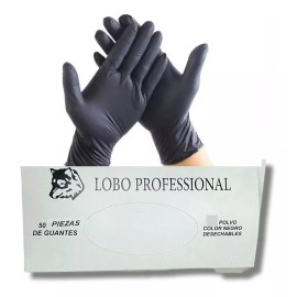 Lobo Caja De Guantes Vinil Negro 50pz Estética,barberia Talla Med