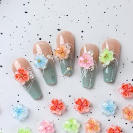 30Pcs 3D Flower Nail Charms,Multi Color Floral Gems Sakura Charms Embellishments for Nail Art,Acrylic Nails Craft Decoration Handmade Nails Supplies Summer Nail Accessories for Women Girls Manicure