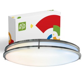 ASD LED 32 Inch Oval Flush Mount Light Fixture | 50W 3960LM 2700K-5000K 120V | 5CCT, Dimmable, ETL Listed | Close to Ceiling Double Ring Lamp, Low Profile Lighting | Nickel