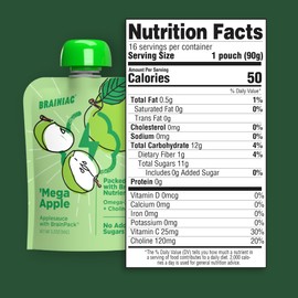 Brainiac Apple Applesauce, Unsweetened Applesauce with Vitamin C, Omega-3s & Choline, 64 Count, 3.2 oz