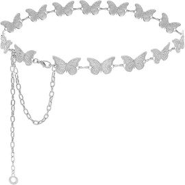 Heyjoin Waist Chain for Women Adjustable Belly Link Body Jewelry for Dresses Jeans (Solid Butterfly Silver 02 S)