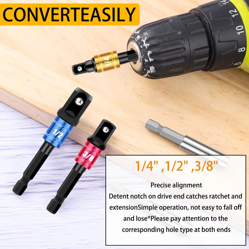3 Pcs Socket to Drill Adapter, Socket Bit Adapter Set,