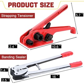 MYFAMIREA Heavy Duty Banding Strapping Kit with Tensioner Tool, 0.55'' x 3937'' Polypropylene Packaging Strapping Roll, 100 Metal Seals, Sealer Tool for Pallets, Logistics, Warehouse (Red)