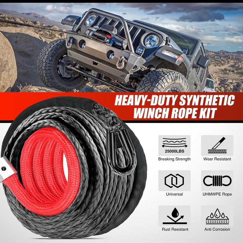 Nilight Synthetic Winch Rope, 3/8 Inch x 82 FT 25000