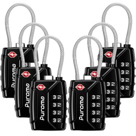Puroma 6 Pack TSA Approved Luggage Locks, 4 Digit Combination Travel Locks Resettable Code Lock with Zinc Alloy Body for Suitcase, Toolbox, Backpack, Bag, Gym Locker (Black)