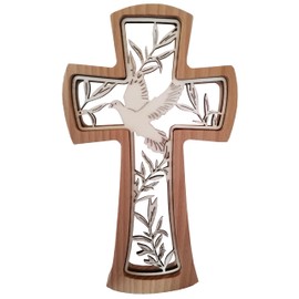 Kaltner Präsente Geschenkidee - Wandkreuz Echt Buche Holz Kreuz Kruzifix für die Wand 20 cm modern Taube Friedenstaube