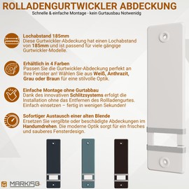 markiso® Roller shutter belt cover [pack of 2] - hole spacing 185 mm | belt winder cover made of plastic | easy installation without belt removal | belt winder cover for maxi belts | colour white