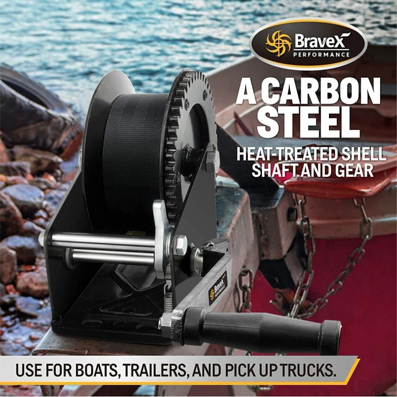 Bravex 2000lbs Capacity Heavy Duty Boat Trailer Winch Crank Strap