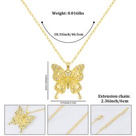 Gold Butterfly Necklace for Women 14K Gold Plated Flower Pattern Butterfly Pendant Necklace Vintage Cubic Zirconia Butterfly Charm Necklace Adjustable Chain Insect Fairy Trendy Jewelry Gift for Women