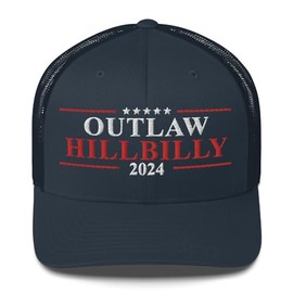 Outlaw Hillbilly 2024 Trucker Cap, Embroidered Funny Trump Vance 2024 Trucker Hat Navy