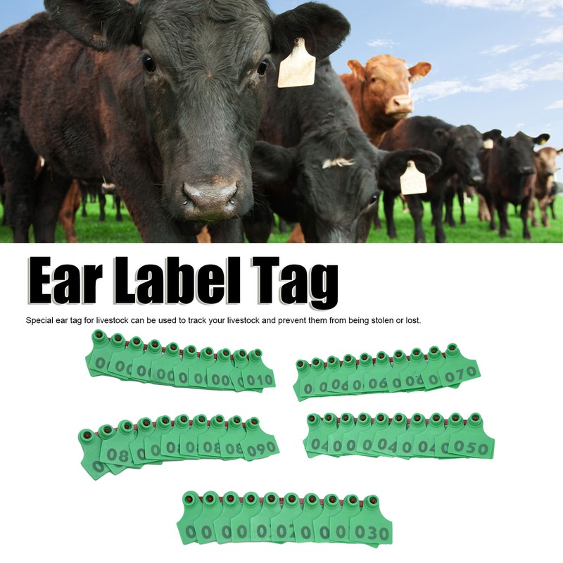 100Pcs TPU Pig Cow Ear Tag with Number 001‑100 Ear