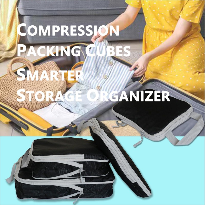 Compression Packing Cubes Set Extensible Travel Luggage Organiser Bags for