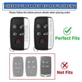 TOMALL 2 Pack for Land Rover Key Fob Cover with Keychain, 5 Buttons Silicone Rubber Key Fob Case Compatible with Land Rover LR4 Range Rover Sport Evoque Velar Jaguar XF XE XJ XJL F-pace