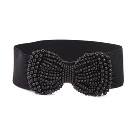 Oyccen Bow Knot Stretch Wide Belt for Women Elastic Dress Belt Decorative Waist Belt, black