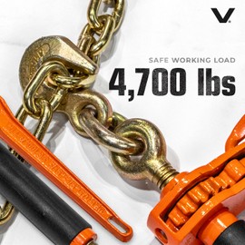 VULCAN Chain and Load Binder Kit - (2) Grade 70 5/16 Inch x 10 Foot Chains and (2) Folding Handle Load Binders - 4,700 Pound Safe Working Load