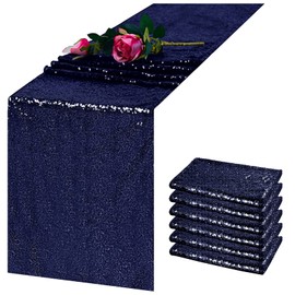 TCBESTO Sequin Table Runners Set of 6, 12''x 108'' Long, Navy Blue, Wedding and Party Decor
