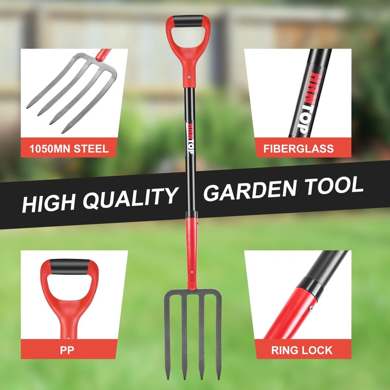 HANTOP 4-Tine Pitchfork Digging Fork Garden Fork Heavy Duty Spading