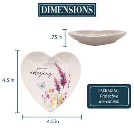 Pavilion - You Are Amazing - Ceramic Heart-Shaped Keepsake Dish, Watercolor Floral Design, Mothers Day Gift, Cool Gifts For Coworker, Trinket Dish, Ring Holder, Jewelry Dish, 1 Count