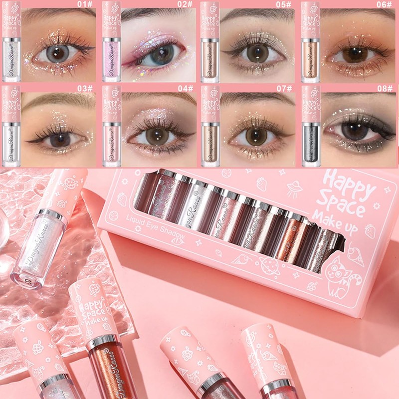 Sitovely 8-Piece Liquid Glitter Eyeshadow Set, Shimmering Multi-Dimensional Eye Shadow,