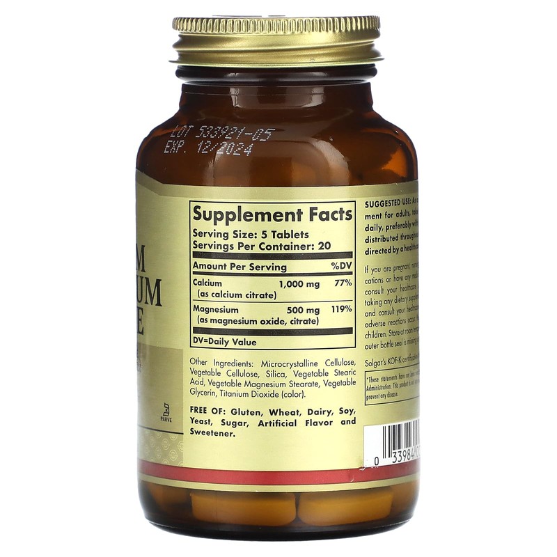 Solgar Calcium Magnesium Citrate - 100 Tablets, Pack of 2