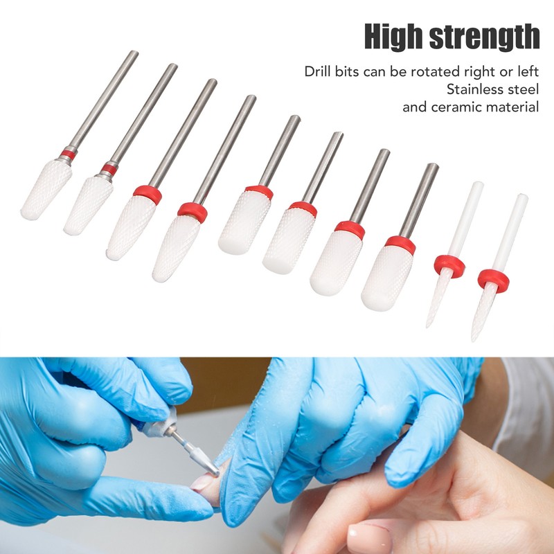 10pcs Nail Art Drill Bits Set Remove Nail Glue Stainless