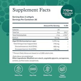 Youtheory Omega 3 de algas veganas, cápsulas blandas aptas para el océano, con EPA y DHA, para la salud del corazón, los ojos y el cerebro, envase de 