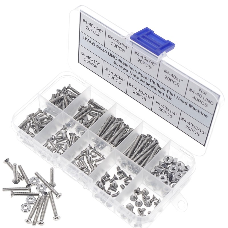 HVAZI #4-40 UNC Stainless Steel Phillips Flat Head Machine Screws